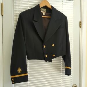 Forenza Vintage Women's Dark Blue Cropped Wool Military Style Jacket Size S